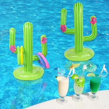Надуваема игра с кръгчета-кактуси с 4 кръгчета, годишен плаващ тропически басейн, детски играчки на открито, за да проверите за хавайски плажни партита