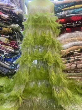 Най-новата Африканска лейси плат от пера 2023 г. с Висококачествена бродерия пайети Нигерийски тюлевое дантела за сватбени партита Дълга рокля JH