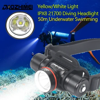 Налобный фенер за гмуркане IPX8 Бяла / жълта светлина на 50 метра под водата Водоустойчив фаровете XM-L2 LED Останат 21700 Светлина