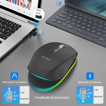 Новата безжична мишка с 2.4 G, двухрежимный Bluetooth 5.1, компютърна мишка с изключване на звука, 2400 точки на инч, за боядисана осветление, слот офис на Universal