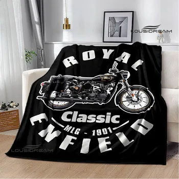 Одеяло с логото на мотоциклет R-ROYAL ENFIELD, топло одеяло, Фланелевое Меко, Удобно одеало, Домашни настилки юрган, подарък за рожден ден