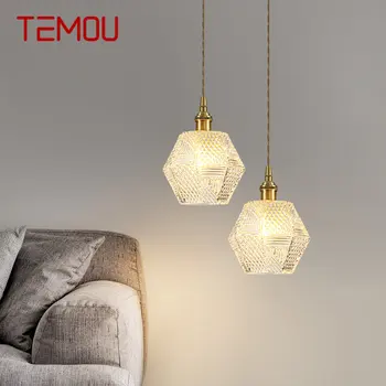 Окачен лампа от скандинавски месинг TEMOU, Модерна лесен, Креативен Стъклена окачена лампа за дома, трапезария, спални, бар