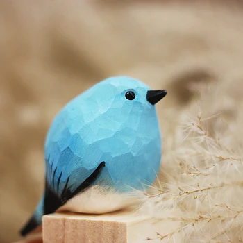 Планинска синята птица, пухленькая щебечущая птица за дърворезба, декорация на работния плот ръчно изработени Фигурки от приказна градина, домашен декор
