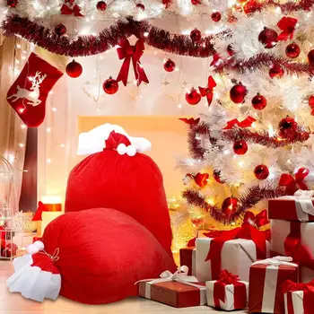 Подаръчни пакети Дядо Коледа червен цвят 70x50 см, големи кадифени торбички от висококачествени злато, супер меки опаковки за шоколадови бонбони, Коледен подарък от Дядо Коледа, весела Коледа