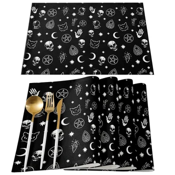 Подложки за маса, Кърпа с принтом Черепа на Черната Вещица, Предсказания на Луната, Кухненски Принадлежности, декоративни кърпички за домашни партита