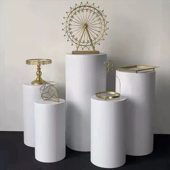 Поставка за подаване на цилиндъра Бяла 5шт Бяла поставка за тортата Желязна кръгла колона за сватбена декорация