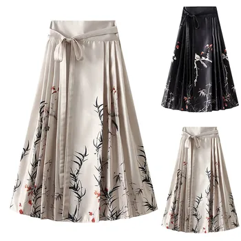Пролет-есен нова пола-полукомбинезон Hanfu Clothing Skirt В национален стил, нова пола, плиссированная пола с конете муцуна, плетени поли за жени