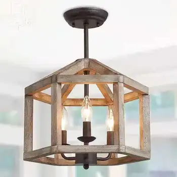 Промишлен тавана лампа в американския ретро стил, лампата в коридора фермерска къща, Трапезария, Кухня, Спалня, Тераса, дървена тавана лампа