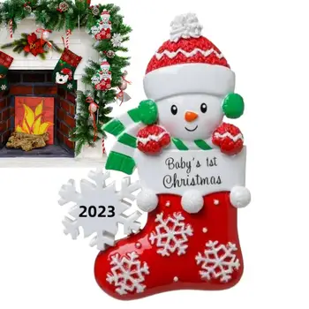 Първото Коледна украса за детето 2023, Първото нещо коледна украса във формата на снежен човек, Акрилни Сладко Първото Коледна украса за бебето