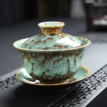 Реколта чаена супа от супник Sancai Gaiwan в китайски стил Кунг-фу, керамични съдове, комплект чаени чаши са ръчно изработени, порцелан чаена чаша