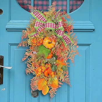 Реколтата за входната врата, Есенен венец, Изкуствена капка есента на реколтата, Декоративни парчета на Ден на Благодарността, Есенно-есенен интериор