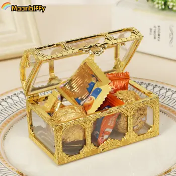 Ретро Златен Пират кутия за съхранение на Мини-Прозрачни бижута, Подаръчни кутии с шоколадови бонбони за Сватбени партита, Бижута, Кристал Сандък със съкровище