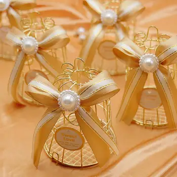 Сватбена Мини Метална Златна tin Птичья клетка Кутии с шоколадови бонбони Детски душ Сватбени сувенири Подарък кутия за гостите, Украса на парти по случай рождения Ден