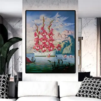 Световно известни картини върху платно Световно известната картина рисувани Стенни Лодка с цветя Плакат, щампи с изображения Начало декор