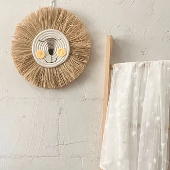 Скандинавски Бижута ръчна изработка с анимационни Лъв, Тъкане от памучни нишки, Декорация във формата на главата на животното, Окачени на стената на детската стая