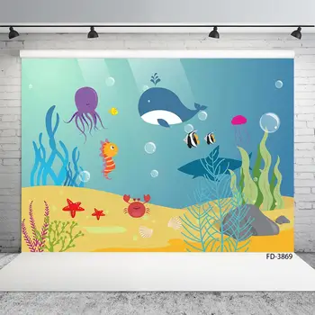 Снимков фон Cartoony подводен свят Пузырьковые водорасли Потребителски среди за детска фотосесия в душата на детето чрез търг
