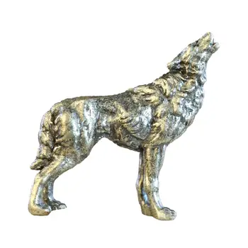 Статуята на Вълк, от медна сплав, малка метална статуетка за хранене микро-пейзаж плот