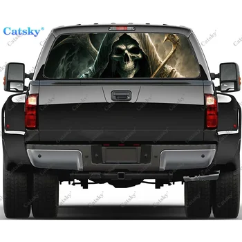 Стикер на задното стъкло Essence of The Grim Reaper е Подходящ за пикапи, камиони, леки автомобили, универсален прозрачен винил стикер на задното стъкло с пробиване