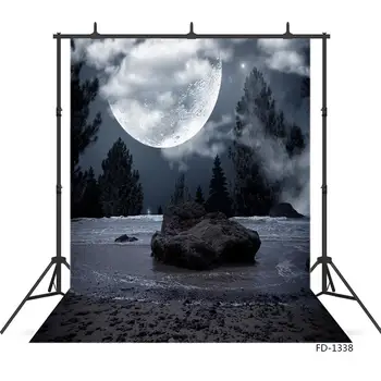 Тъмнина Морето Луната Фонове Винил фон фотографско студио за фон 3D Винил плат Компютърни печат за фото студио Снимка