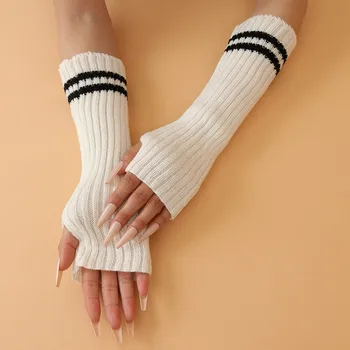 Унисекс, топли ръкавици без пръсти, Дамски есен-зима възли armlets, Y2k Lolita Kawaii, Бели ръкавици за cosplay, хип-хоп и топло