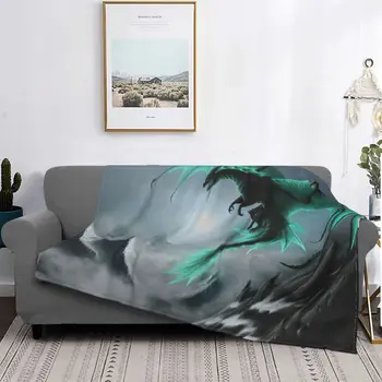 Фланелевое зимно одеяло с изображение на дракон-с цип, мека постилка с животни-летящи дракони за постелки, покривки за легла в спалнята