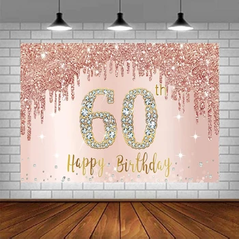 Фон за снимки Банер, украса за 60-та годишнина за жени, Розово злато, празнични аксесоари, Розов блестящ плакат, на фона на снимката