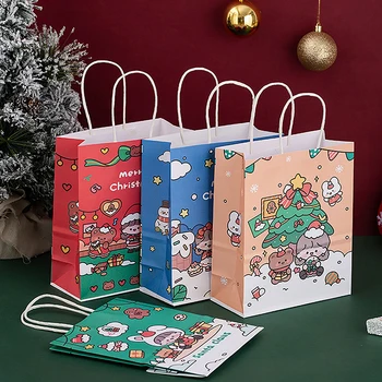 хартиена чанта за коледен подарък 100шт., Скъпа опаковка, за да се раздават сладкиши, бонбони, само уплътняващи пакет, подаръчни пакети-другари с анимационни модел