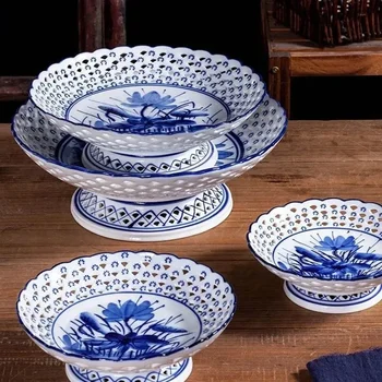 Цзиндэчжэньская керамична чиния за плодове, рисувани ръчно синьо-бялата порцеланова чиния, декор за дома на масата, изискани предястия, Десерт плоча