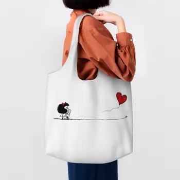 Чанти-тоут Mafalda Балон Сърце за пазаруване в хранителни магазини, дамски холщовая чанта-купувач от картун Quino Manga, чанта, голям капацитет, чанта