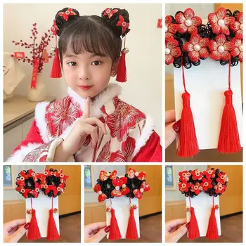 Червена перука с лък, заплетенная в плитка въже за коса, кърпа с пискюли, китайски новогодишната прическа с лък, древните шапки, дъвка за коса в древен стил, детски