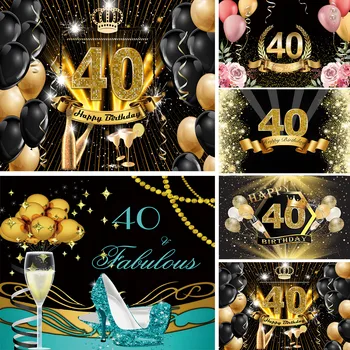 Черен 40-та Фон, Златен балон, Мъже, Жени, 40 години, Рожден Ден, Фотография, на Фона на аксесоари за фото студио, банер