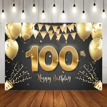 Честит Фон За Снимки със 100-Годишнината от 100-Годишни Украса За Рожден Ден Вечерни Аксесоари Черно Златен Фон Снимка Банер