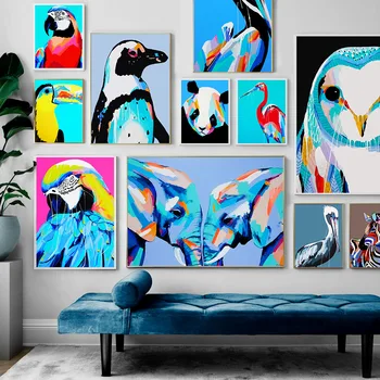Шарената птица, зебра, слон, домашни любимци, монтиране на изкуството, платно, маслени картини, плакати на скандинавскую тема и щампи, за украса на хола, рисувани стени