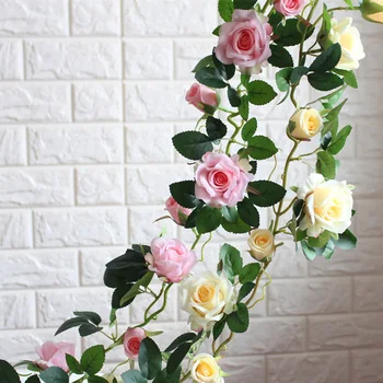 1,15 м Изкуствени цветя от розова лозя, зелени листа, венец за сватбена арка, изкуствена лоза, стена градина, дом коледен декор за парти