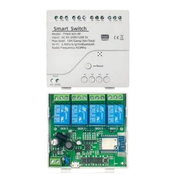 1 БР. Модул Sasha Smart Switch Wifi Switch САМ Таймер AC 85V-250V 4CH RF Бял за Алекса Google Home