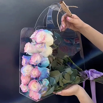 1 бр. Прозрачна чанта за букет от свежи цветя за домашни ЛЮБИМЦИ, опаковане на цветя, чанта за фестивали, партита, Опаковане рози, преносима опаковка чанта