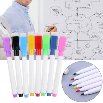 1 Комплект магнитни писалки за бяла дъска 8 цвята маркери за бяла дъска, химикалка и гума с вграден гумичка за офис клас