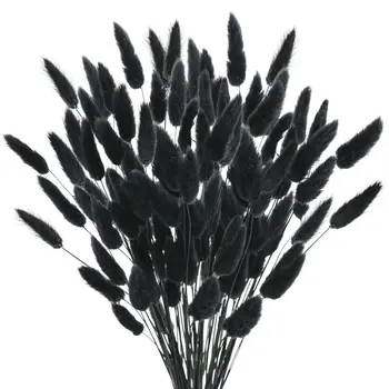 100шт Естествени Черни Опашки Заек сухи цветя Ферма Цветя, Lagurus Ovatus, Декор от Пампасной Билки за Сватбени Diy