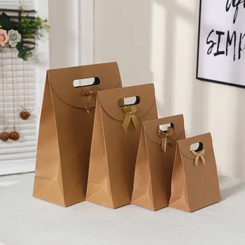 10шт Крафт хартиени торбички с лък за сватба, рожден Ден, Коледно парти, подаръци, опаковане на бонбони, хляб, сладкиши, чанти за вкъщи