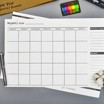 12 Бр Прост Органайзер Месечен Дневния график за формат А3 Memo Schedule с 1 Бр Календар на 2020/2021 години за проектант на списъци със задачи