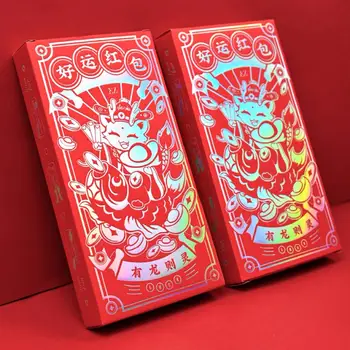 15шт Китайски Дракон Щастлив Паричен чанта Писмо с Добри Благословии и Китайската нова година Червен Плик Традиционната Червена чанта с 15 етикети