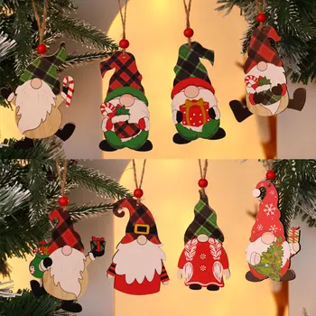 1бр Дядо Коледа Джуджето Дървени орнаменти Дядо Коледа Окачен Джудже, Елф Джудже за украса на Коледната елха