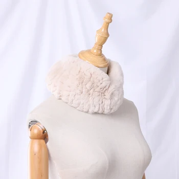2020 Женски Еластична кожа шал от ръчно изработени от естествен кожа, възли ленти за глава от естествена кожа заек Рекс, шалове-снуды с вложки от естествена кожа за момичета