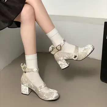 2024 Елегантни и модерни дамски пролетни обувки с кръгла глава в стил Лолита