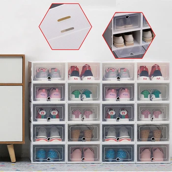 20pcs Штабелируемая Прозрачна Кутия за обувки Сгъваем Калъф за съхранение Контейнер за Маратонки Органайзер Прозрачна Пластмасова Кутия за съхранение на обувки