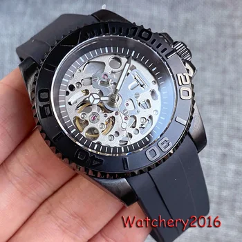 40 мм Черни мъжки часовник Tandorio 200 м Водоустойчива NH70 с автоматично механично, гумена каишка и винт часовников механизъм глава