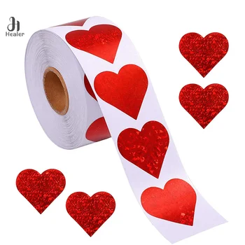 500шт Блестящи стикери със сърца на Св. Валентин, червени самозалепващи етикети със сърца за scrapbooking, пакет за абитуриентски, Сватбен декор