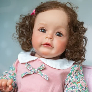 55 см Възстановената момиче принцеса Сю-Сю Ръчно рисувани Кукли-Реборна с кестенява къдрава коса, водоустойчива играчка за бебе