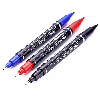 6 бр./опаковане. Постоянни маркери с две топчета, Fine Point, (черни, сини, червени) Мастила, 0,5 mm-1 mm