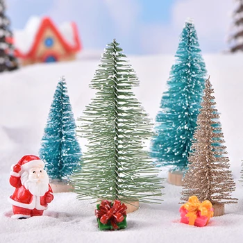 6 Стилове Изкуствен Сняг Коледно дърво Миниатюрен Пейзаж сцена Фалшива Бор Коледни Коледни украси за дома плот